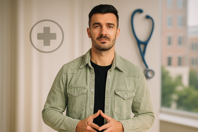 Man standing in a medical themed setting representing Rutgers University Health Program Update 2025